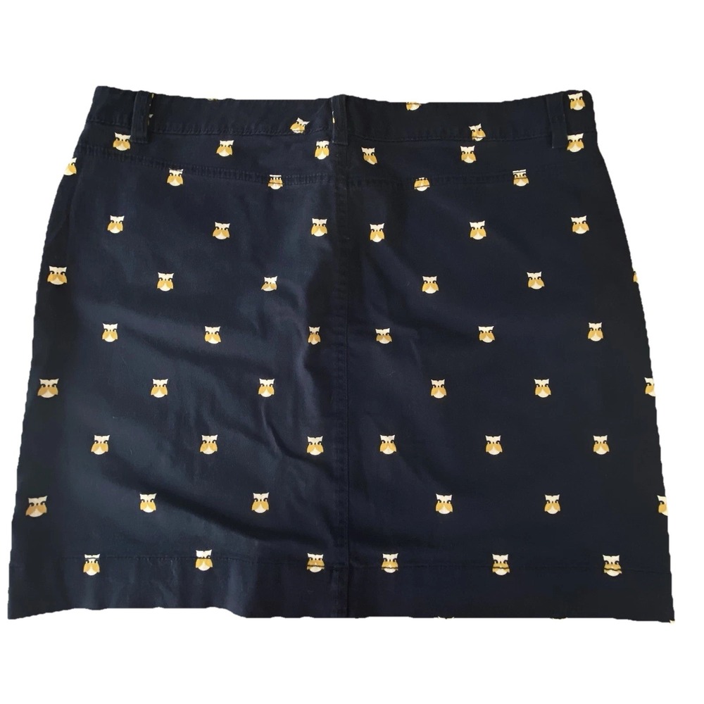 GH Bass & Co OWL Motif Navy Blue Embroidered Mini Skirt Women Sz 12 Cotton Blend